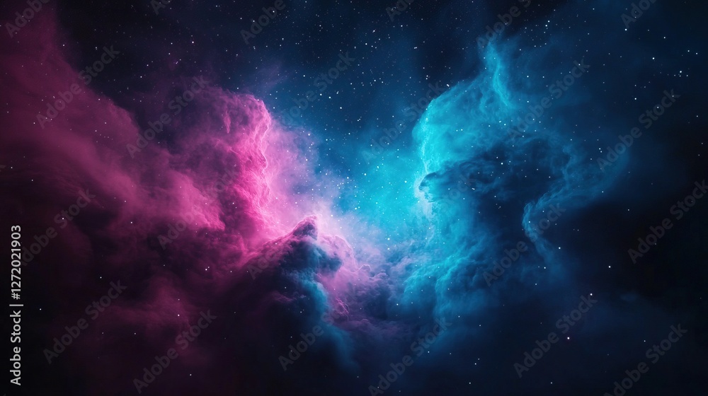 Fototapeta premium Surreal Cosmic Landscape of Abstract Colors and Celestial Clouds, Pink and blue celestial abstract concept.
