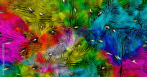 Colorful abstract texture created with Gradient flow and 3D structure imitate the movement of liquid or wind. Vibrant colors, volumetric waves and digital noise create a sense of depth and dynamics. I