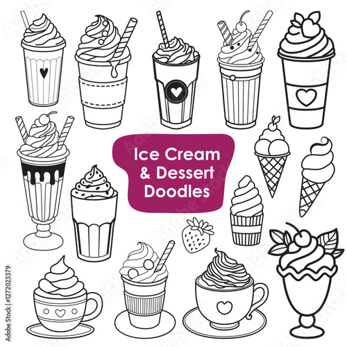 Ice Cream and Dessert Doodles - Sweet Treats Clipart Vector Set