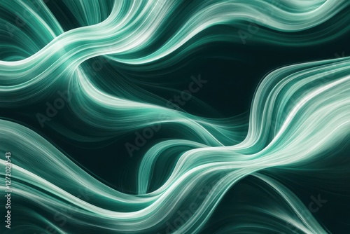 Luminous teal waves flow smoothly against the dark background