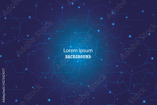 Abstract futuristic technologic blue light lines background. Elegant blue light lines on dark blue background with lighting effect and sparkles.