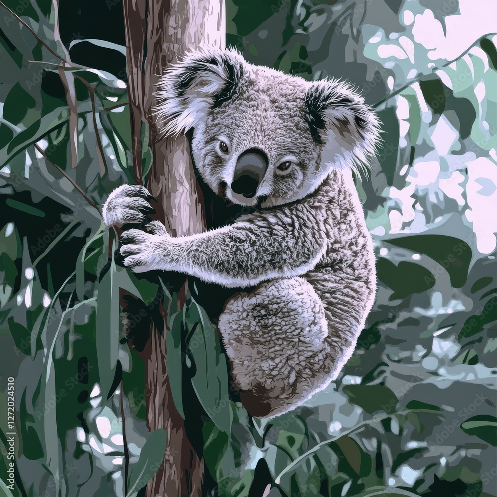 Fototapeta premium Koala resting in an eucalyptus tree during a sunny day