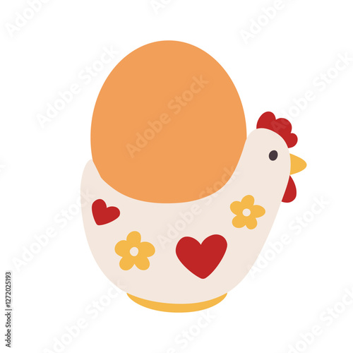 Easter egg in an egg holder. Decor for holiday, design element for holiday. Vector illustration. chicken with egg easter. vector illustration flat design  