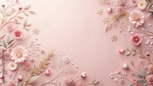 Delicate floral patterns on a soft pastel pink background, soft focus, floral wallpaper, nature-inspired, elegant