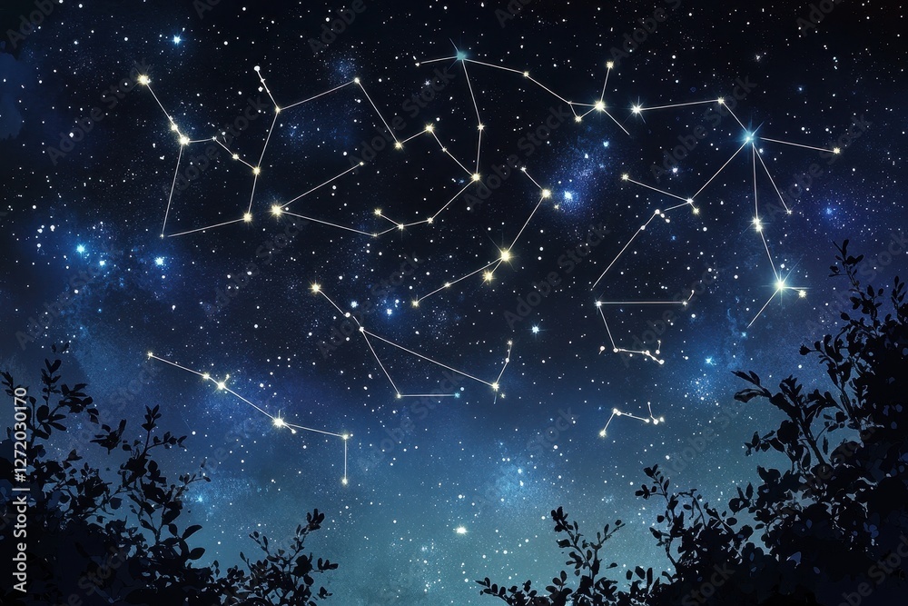 Constellations of stars are shining brilliantly in the night sky Constellations of stars are shining brilliantly in the night sky