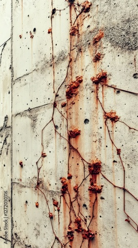 Textured wall with rusty vines in an urban setting