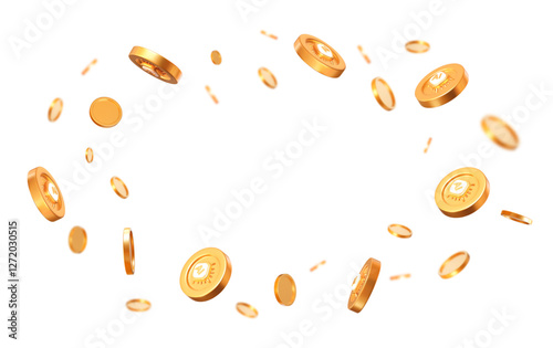 3d flying golden coins with chip artificial intelligence with different angles. Stock vector illustration on isolated background.	