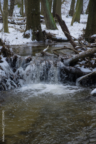 small mountain waterfall in a park near bratislava