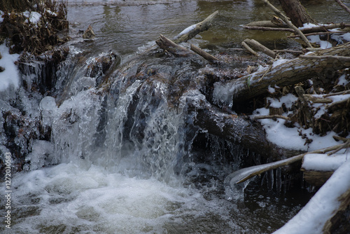 Photography small mountain waterfall in a park near bratislava