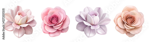 Set of flower with classic design isolated different positions on background with clipping path. highly detailed resolution for creative concept spot, website, banner, promote, product 3d render