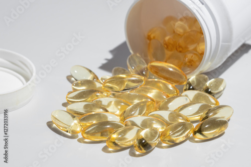 fish oil omega 3 on white background,