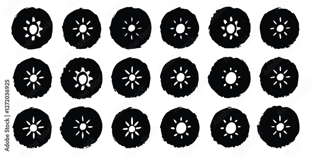 Vector black ink circles, hand-drawn textured punk shapes, artistic Chinese or Korean design elements, Japanese enso zen circles, and sun symbols. Vector black ink circles, hand-drawn textured punk shapes, artistic Chinese or Korean design elements, Japanese enso zen circles, and sun symbols.
