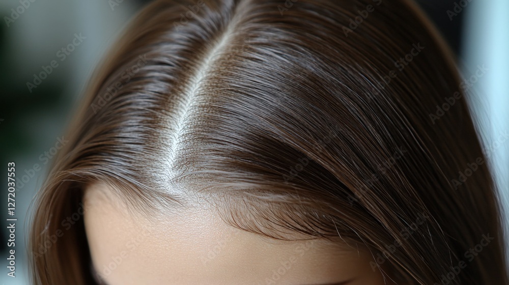 Detailed View of Shiny Straight Brunette Hair in a Stylish Center Part Generative AI Detailed View of Shiny Straight Brunette Hair in a Stylish Center Part Generative AI