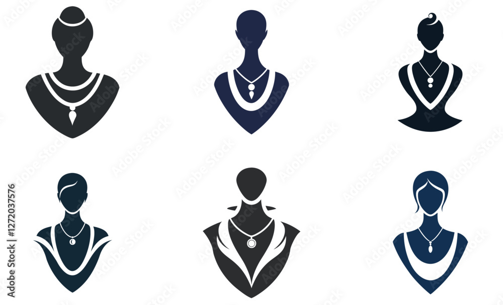 Stylish Female Silhouettes with Necklaces, Perfect for Jewelry Design Stylish Female Silhouettes with Necklaces, Perfect for Jewelry Design