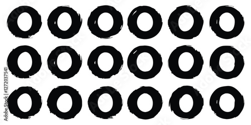 Vector black ink circles, hand-drawn textured punk shapes, artistic Chinese or Korean design elements, Japanese enso zen circles, and sun symbols.
