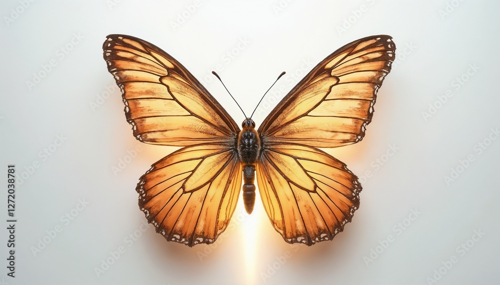 Obraz premium Translucent orange butterfly on a bright white background