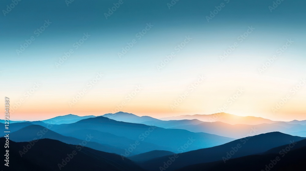 Blue and Gold Mountain Range Sunset Panorama Blue and Gold Mountain Range Sunset Panorama