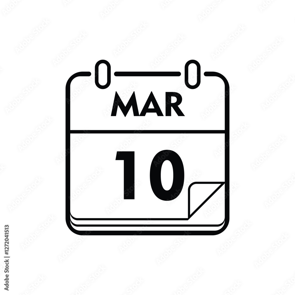 calender icon, 10 march icon with white background calender icon, 10 march icon with white background