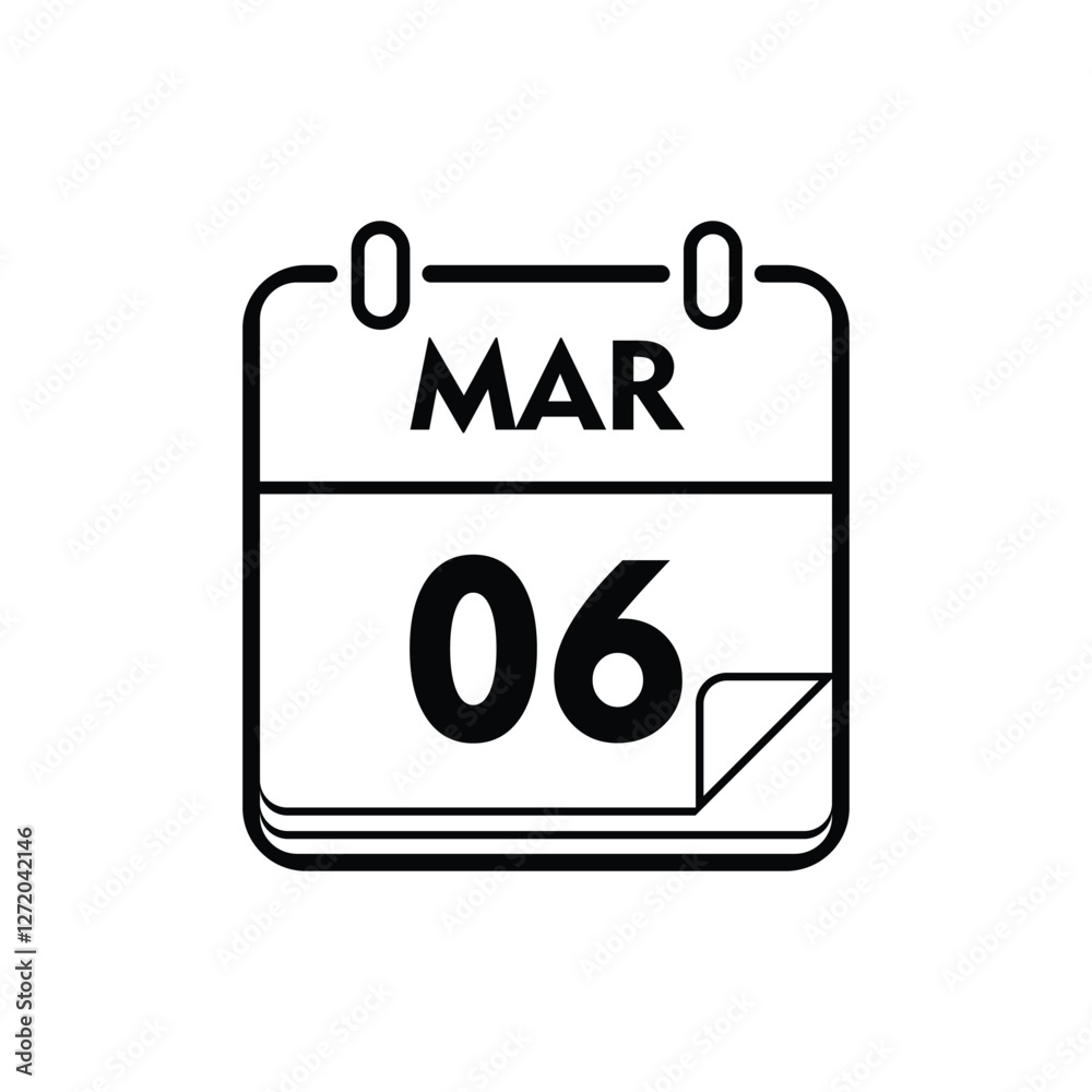 calender icon, 06 march icon with white background
