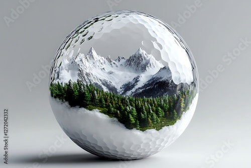 Golf ball on green grass field.golf ball with green grass on white background. clipping path included.of a white golf ball resting on vibrant green grass with autumn foliage bathed in warm sunlight in photo