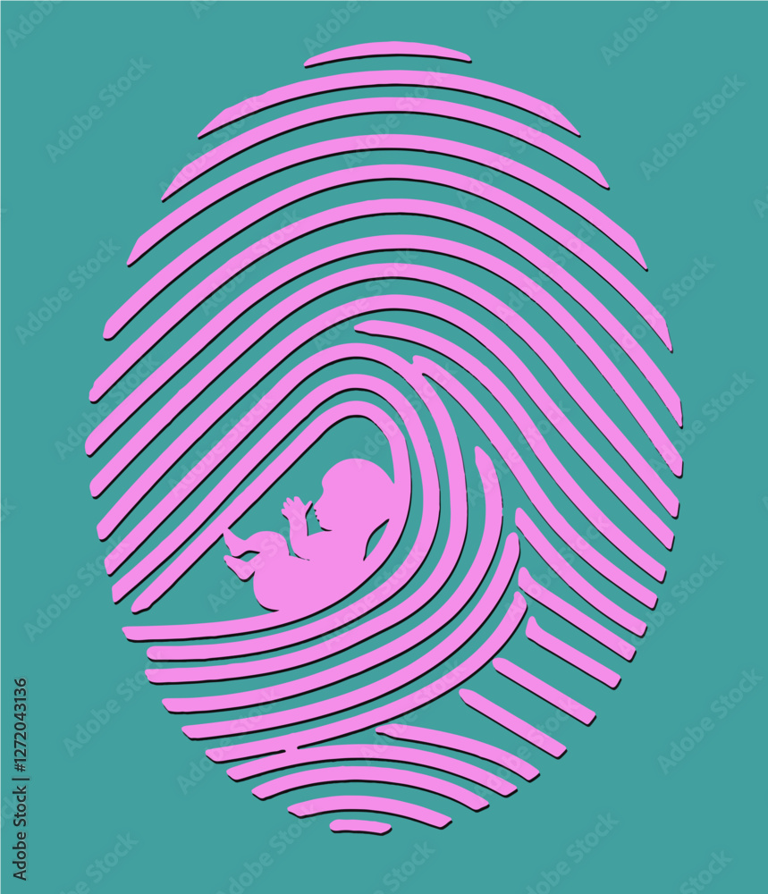 A human fetus is integrated into a fingerprint in an illustration about babies having an identity even before they are born. A human fetus is integrated into a fingerprint in an illustration about babies having an identity even before they are born.