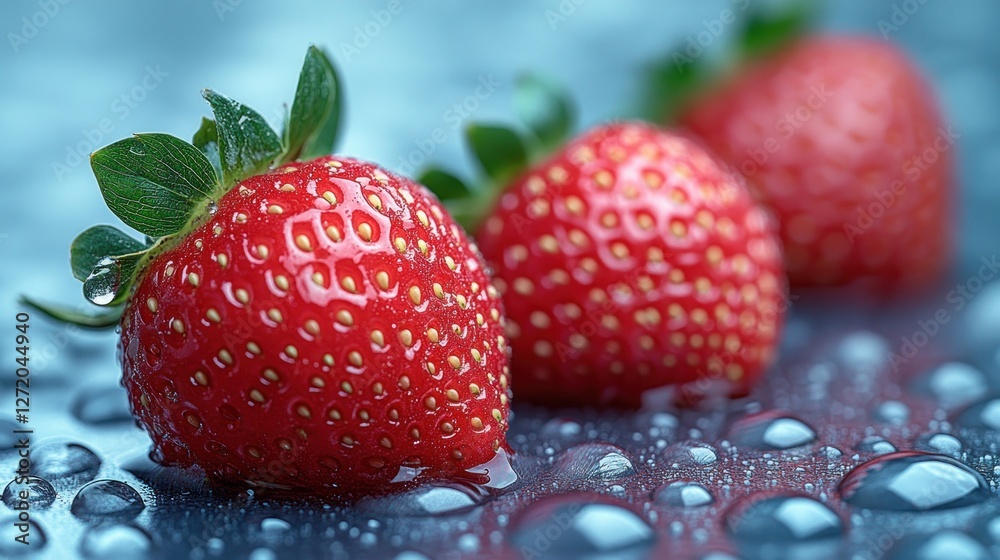 Fresh Strawberries on Water Droplets Fresh Strawberries on Water Droplets