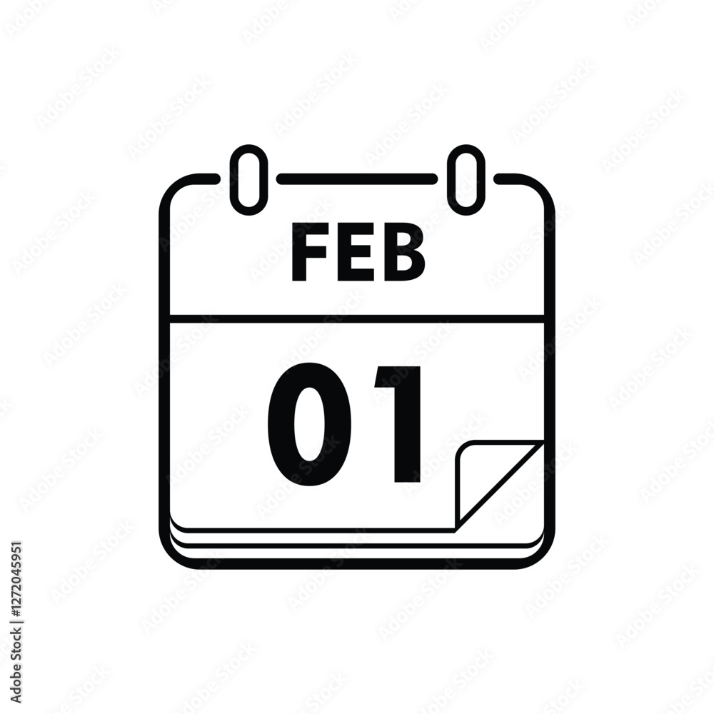 calender icon, 01 february icon with white background calender icon, 01 february icon with white background
