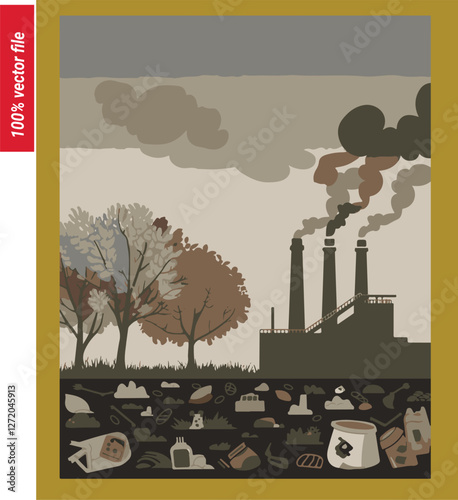 pollution A vector illustration of a city with a smoggy atmosphere The sky is overcast