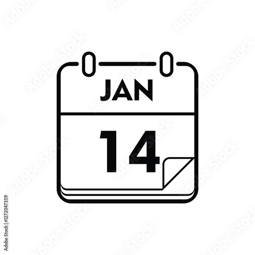 calender icon, 14 january icon with white background