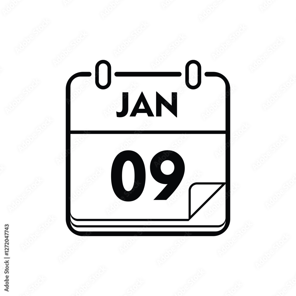 calender icon, 09 january icon with white background calender icon, 09 january icon with white background