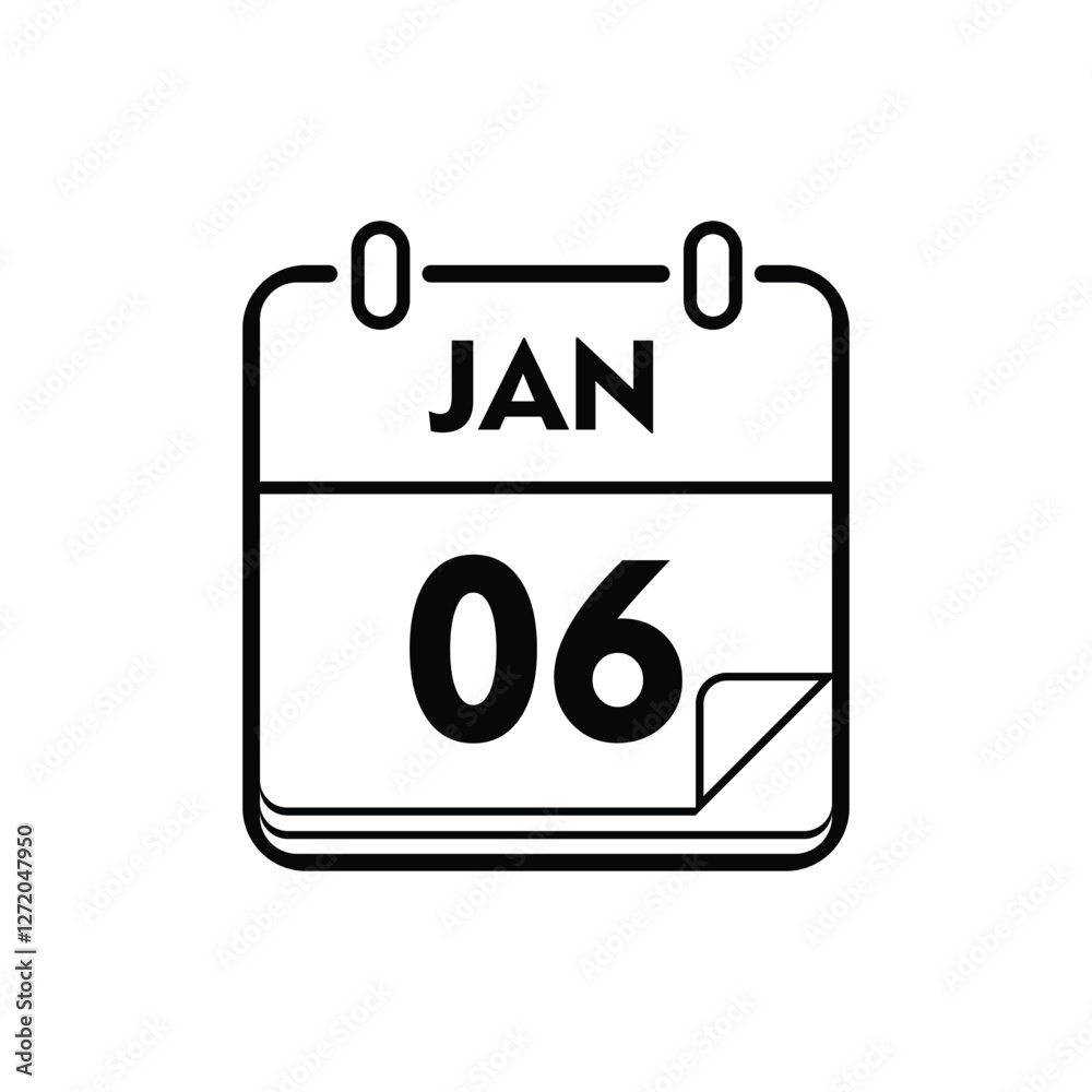 calender icon, 06 january icon with white background calender icon, 06 january icon with white background