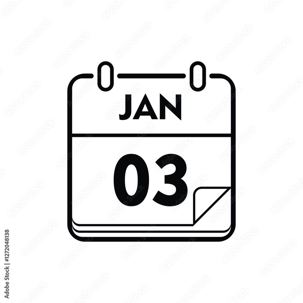 calender icon, 03 january icon with white background calender icon, 03 january icon with white background
