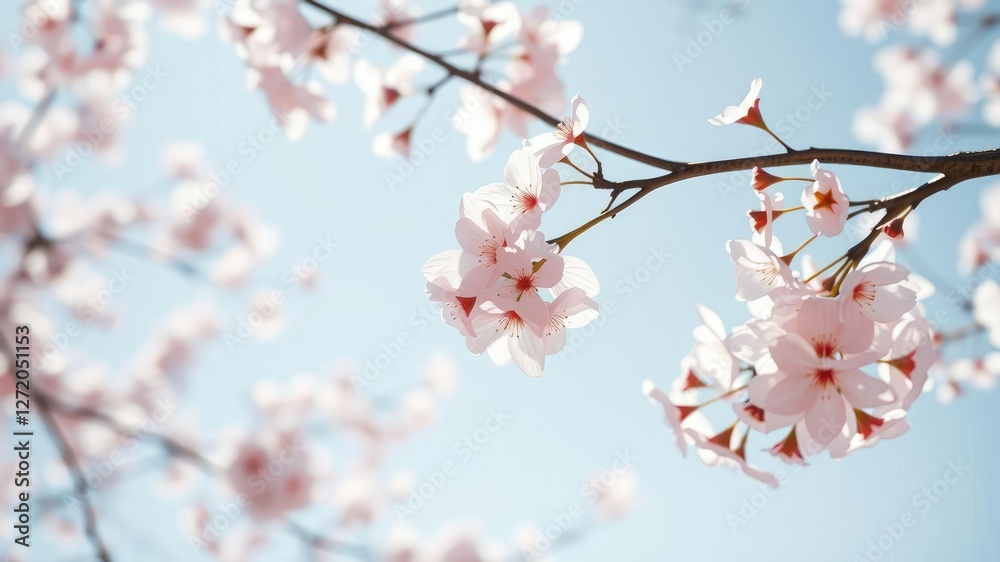 Delicate cherry blossoms float gently on a gentle spring breeze their pale pink hue glistening in sunlight, outdoor setting, nature landscape, blooming trees Delicate cherry blossoms float gently on a gentle spring breeze their pale pink hue glistening in sunlight, outdoor setting, nature landscape, blooming trees