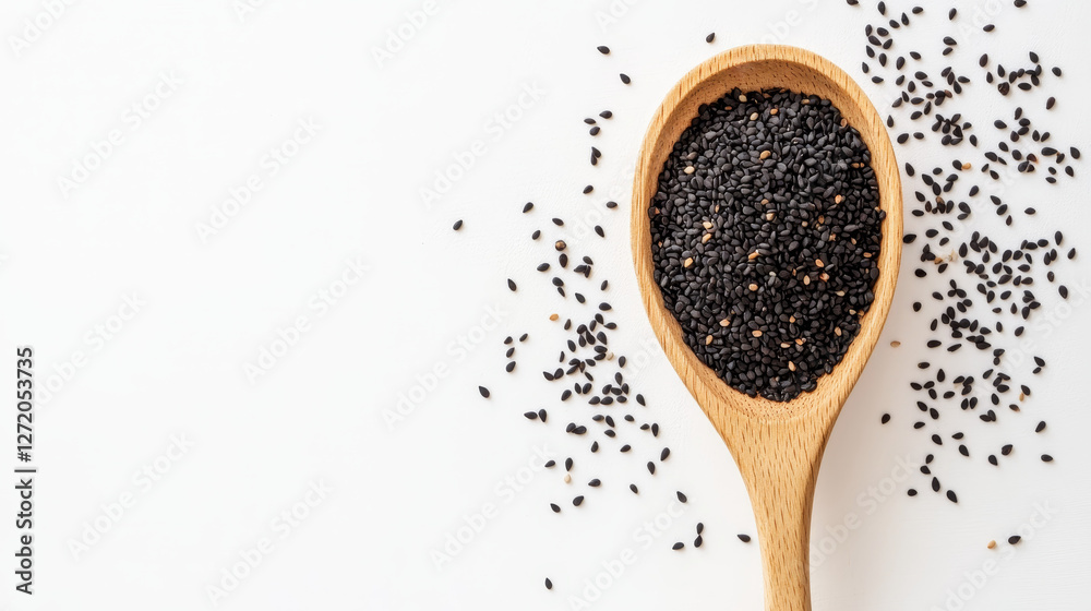 A simple yet striking image of black sesame seeds carefully arranged against a white backdrop A simple yet striking image of black sesame seeds carefully arranged against a white backdrop