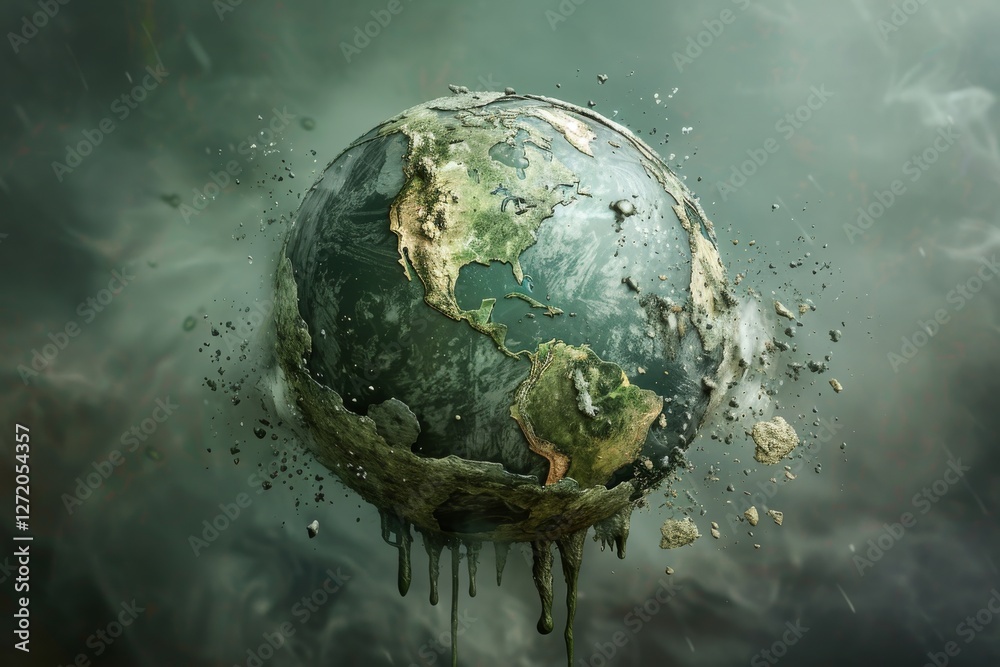 Fototapeta premium Earth crumbling in space: environmental impact
