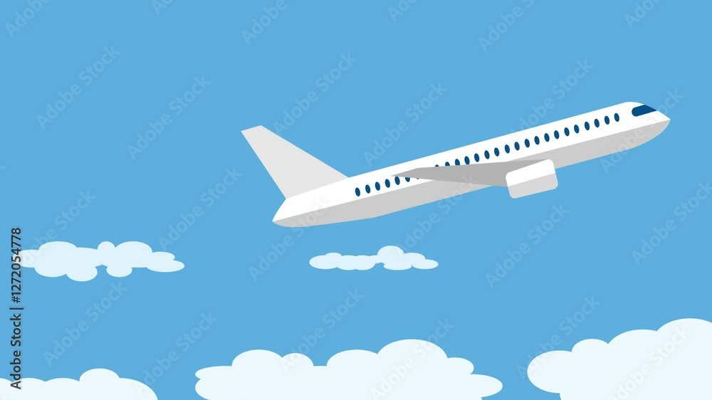Passenger jet taking off through clouds on a sunny day, airplane climbing Passenger jet taking off through clouds on a sunny day, airplane climbing