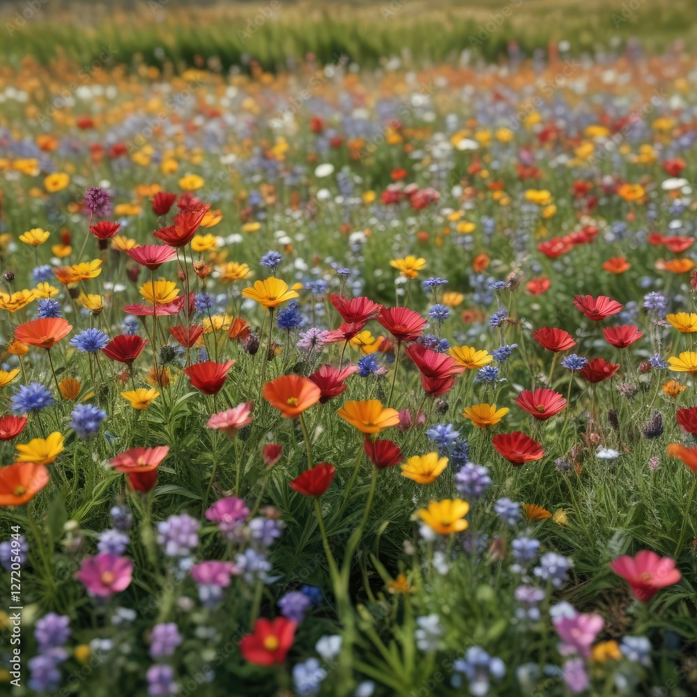 Field of vibrant wildflowers with a blurred background, meadow, wildflowers Field of vibrant wildflowers with a blurred background, meadow, wildflowers