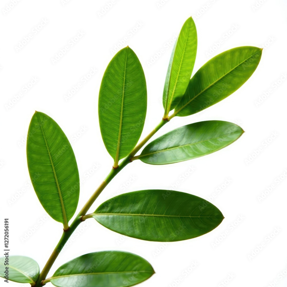 Fototapeta premium Fresh green jojoba leaves isolated on white background, botanical, foliage, plant