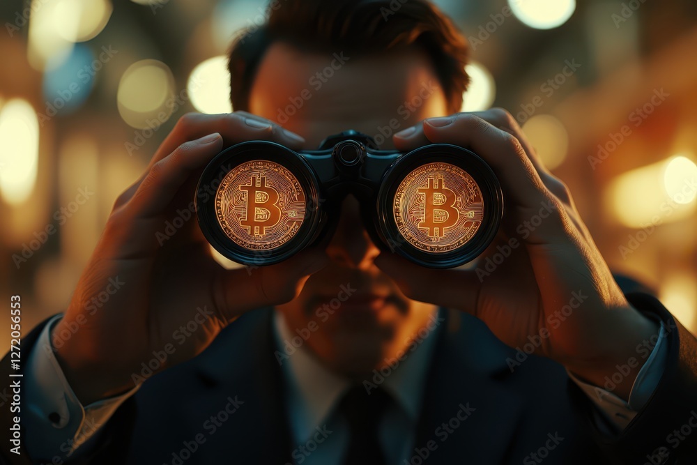 a man in a suit is looking through binoculars