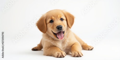 a golden retriever puppy is sitting on the floor photo