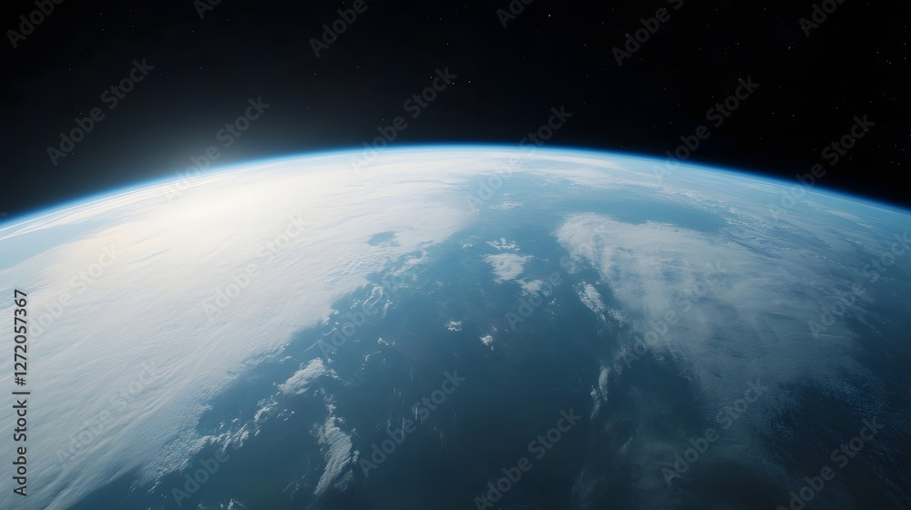 Fototapeta premium Astronaut Floating in Serene Deep Space with Bright Blue Planet Below