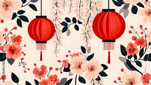 Lively Floral Lantern Pattern for Festive Chinese New Year