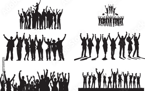   Group of people  celebrating  wining  silhouettes