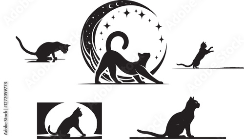 Black silhouettes of cats