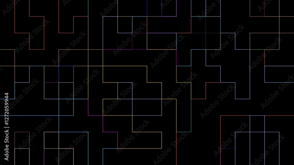 Abstract design featuring colorful lines intersecting and forming geometric shapes