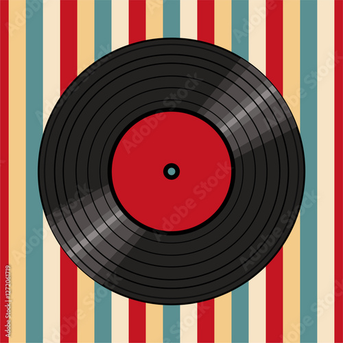 Vinyl disk retro style illustration vector art decor design 70s, 80s, 90s music pattern 