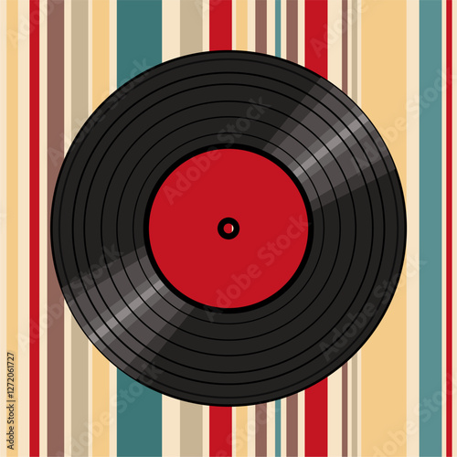 Vinyl disk retro style illustration vector art decor design 70s, 80s, 90s music pattern 