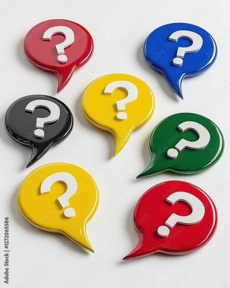 Colorful Speech Bubbles with Question Marks Representing Curiosity and Inquiry in Modern Communication Colorful Speech Bubbles with Question Marks Representing Curiosity and Inquiry in Modern Communication
