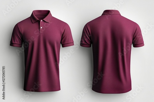 Front and Back View of a Stylish Burgundy Polo Shirt on a Neutral Background for Apparel Display