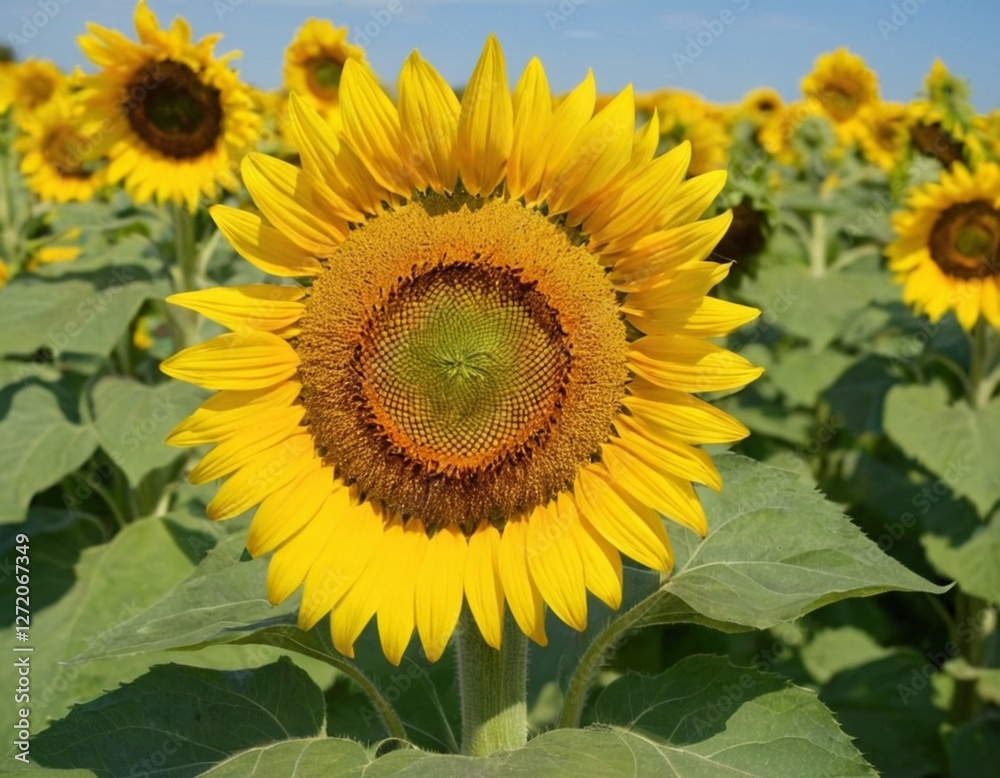 field of sunflowers, yellow sunflower, green fields field of sunflowers, yellow sunflower, green fields